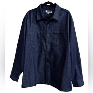 Stacy Adams Crisp Dark Blue Denim Button-Up Hip Hop Style Shirt XXL